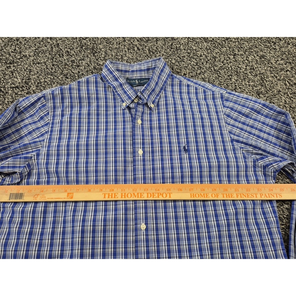 Ralph Lauren Custom Fit Button Down Shirt Mens XL Blue Plaid Long Sleeve - Picture 6 of 8